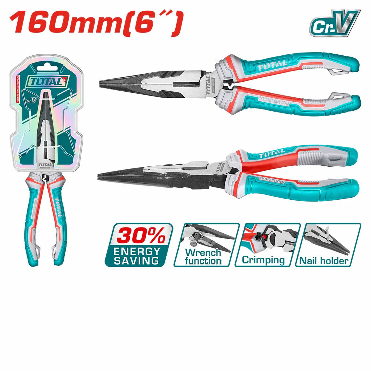 TOTAL THT220606S 6" High Leverage Long Nose Plier Total
